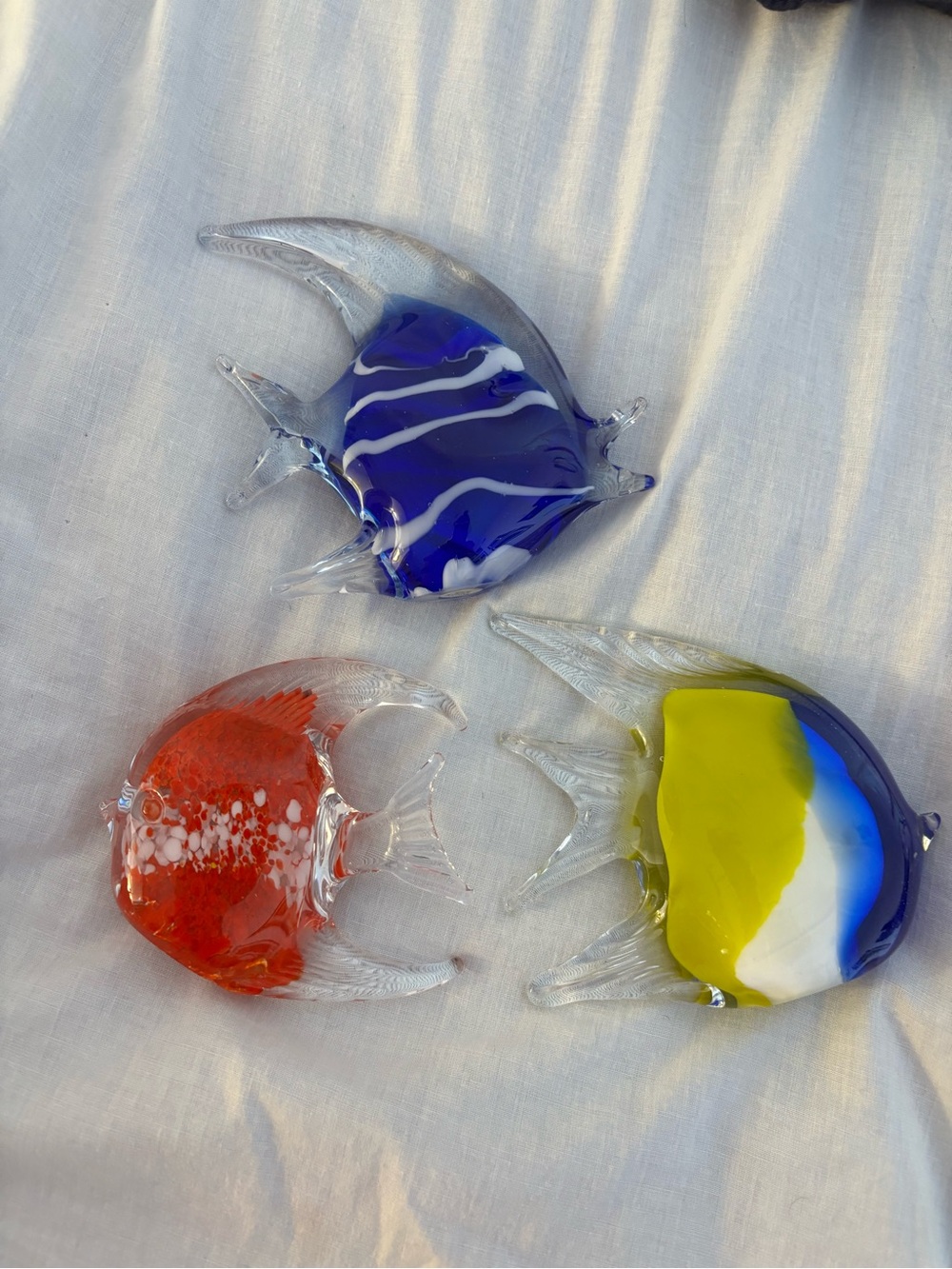 vintage glass fish sculptures, set of 3, aquarium decor or desktop display